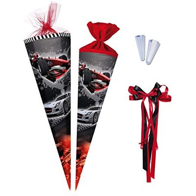 Nestler Schultüten-Set zum Befüllen, Handgemachte Zuckertüte aus Karton Motiv Motor Race Rennauto, inkl. Spitzenschutz, Schleife (70 cm rund) Nestler Schultüten-Set zum Befüllen, Handgemachte Zuckertüte aus Karton Motiv Motor Race Rennauto, inkl. Spitzenschutz, Schleife (70 cm rund)