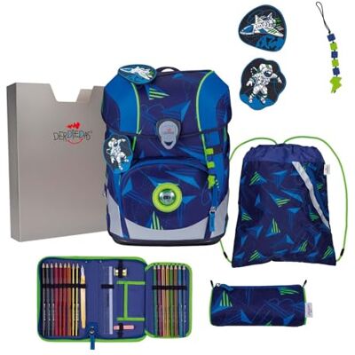 DerDieDas Schulranzen ErgoFlex Tiny LED Set 6-teilig Moon Mission blau DerDieDas Schulranzen ErgoFlex Tiny LED Set 6-teilig Moon Mission blau