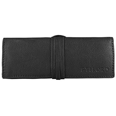 STILORD 'David' Federmäppchen aus echtem Büffel Leder im Vintage Look Etui Griffelmappe Federmappe Schreibmappe Federtasche, Farbe:schwarz STILORD 'David' Federmäppchen aus echtem Büffel Leder im Vintage Look Etui Griffelmappe Federmappe Schreibmappe Federtasche, Farbe:schwarz