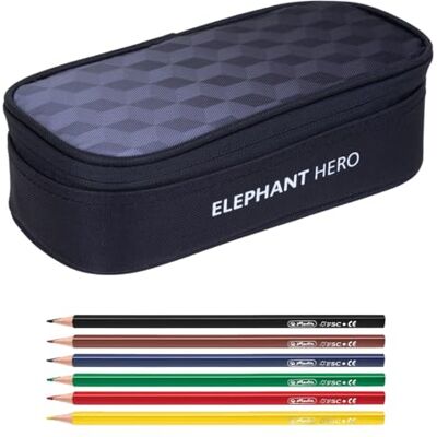 Elephant Mäppchen Schülermäppchen Box 12866 Black Cube +6 Stifte Pennal groß Mädchen Jungen Schüler Box Pencil Case Schule Studium Student Large 2 Teile Set Elephant Mäppchen Schülermäppchen Box 12866 Black Cube +6 Stifte Pennal groß Mädchen Jungen Schüler Box Pencil Case Schule Studium Student Large 2 Teile Set