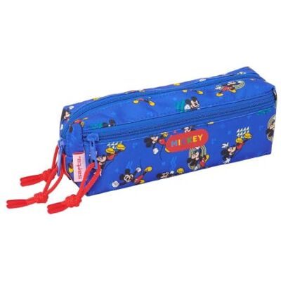 safta Federtasche Mickey Mouse Today klein, 3 Fächer, Gummiband Maße 22 x 6 x 8,5 cm, ca. 50 g, Blau mit rotem Seitenstreifen, Anhänger aus roter Kordel, für Grundschule, Disney-Lizenz safta Federtasche Mickey Mouse Today klein, 3 Fächer, Gummiband Maße 22 x 6 x 8,5 cm, ca. 50 g, Blau mit rotem Seitenstreifen, Anhänger aus roter Kordel, für Grundschule, Disney-Lizenz