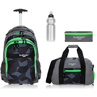 Elephant Schultrolley RucksackTrolley 4 Teile Set 12771 CyberCamo Grün tsmf Hero Signature Trolly rucksck mit Rollen + Sporttasche Mäppchen Box Trinkflasche Flasche Elephant Schultrolley RucksackTrolley 4 Teile Set 12771 CyberCamo Grün tsmf Hero Signature Trolly rucksck mit Rollen + Sporttasche Mäppchen Box Trinkflasche Flasche