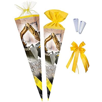 Nestler Schultüten-Set zum Befüllen, Handgemachte Zuckertüte aus Karton Motiv Baustelle, inkl. Spitzenschutz, Schleife (85 cm 6-eckig) Nestler Schultüten-Set zum Befüllen, Handgemachte Zuckertüte aus Karton Motiv Baustelle, inkl. Spitzenschutz, Schleife (85 cm 6-eckig)