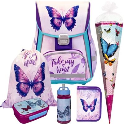 Pridera 6tlg. Butterfly Premium One mit Brotdose Trinkflasche Schultüte Butterfly Pridera 6tlg. Butterfly Premium One mit Brotdose Trinkflasche Schultüte Butterfly