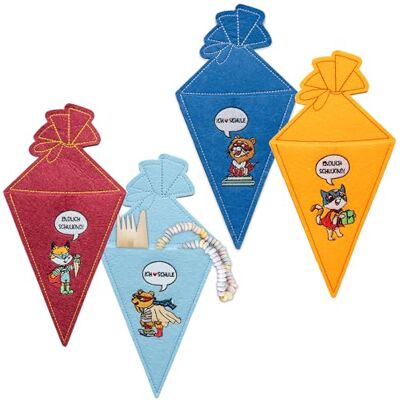 Papierdrachen 4 Schultüten aus Filz mit toller Bestickung Superhelden Tiere als Besteckhalter oder Geschenkverpackung anwendbar perfekt für den Schulstart Set 03 Papierdrachen 4 Schultüten aus Filz mit toller Bestickung Superhelden Tiere als Besteckhalter oder Geschenkverpackung anwendbar perfekt für den Schulstart Set 03