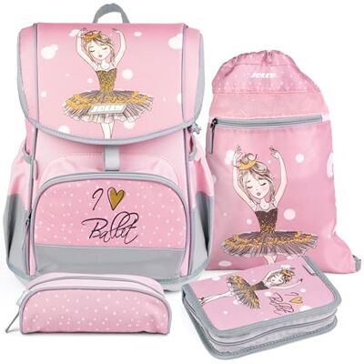 JOLLY I Love Ballet – Flexi Set: Ergonomische Schultasche 6-12 mit Push-System, Magnetverschluss, isoliertem Frontfach & umfangreichem Schulzubehör JOLLY I Love Ballet – Flexi Set: Ergonomische Schultasche 6-12 mit Push-System, Magnetverschluss, isoliertem Frontfach & umfangreichem Schulzubehör