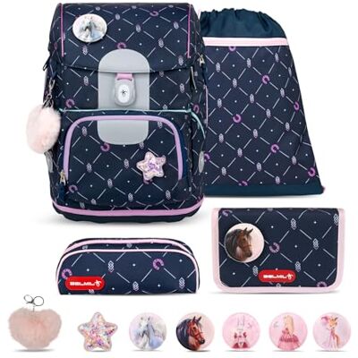 Belmil Motion ergonomisches Schulranzen Set 5-teilig aus recyceltem Material mit Brustgurt, Hüftgurt, Magnetverschluss, Patch Set 6 Stück (405-74/AG/S) (Midnight Gallop) Belmil Motion ergonomisches Schulranzen Set 5-teilig aus recyceltem Material mit Brustgurt, Hüftgurt, Magnetverschluss, Patch Set 6 Stück (405-74/AG/S) (Midnight Gallop)
