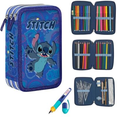 PASO Federmäppchen 3 Fächer Mäppchen für Mädchen und Jungen Federmappe 3-Fach Federtasche Gefüllte Schüleretui Schulmäppchen und Füller Stitch PASO Federmäppchen 3 Fächer Mäppchen für Mädchen und Jungen Federmappe 3-Fach Federtasche Gefüllte Schüleretui Schulmäppchen und Füller Stitch