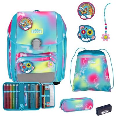 SCOUT Schulranzen Safety Light Genius Set 5-teilig Happy Rainbow türkis SCOUT Schulranzen Safety Light Genius Set 5-teilig Happy Rainbow türkis