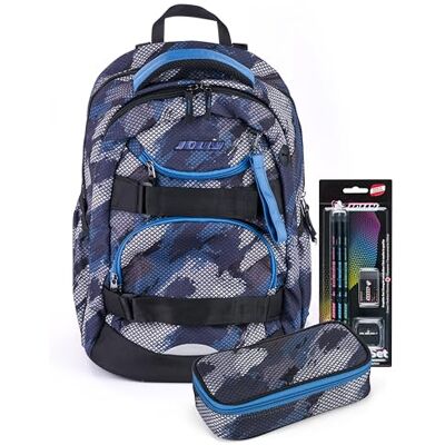 JOLLY Next Generation Rucksack, 8-teilig, verstellbare Schultergurte und Brustgurt, zwei große Fächer, Innenraumunterteilung, Seitentaschen für Trinkflasche, gepolsterter Tragegriff JOLLY Next Generation Rucksack, 8-teilig, verstellbare Schultergurte und Brustgurt, zwei große Fächer, Innenraumunterteilung, Seitentaschen für Trinkflasche, gepolsterter Tragegriff
