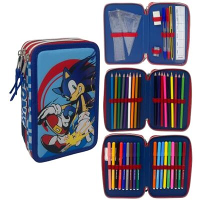 CARTOON Federmäppchen mit 3 Reißverschlüssen, mit Buntstiften und Filzstiften von Giotto, Sonic, 20 x 13 x 6 Cm, stiftehalter CARTOON Federmäppchen mit 3 Reißverschlüssen, mit Buntstiften und Filzstiften von Giotto, Sonic, 20 x 13 x 6 Cm, stiftehalter
