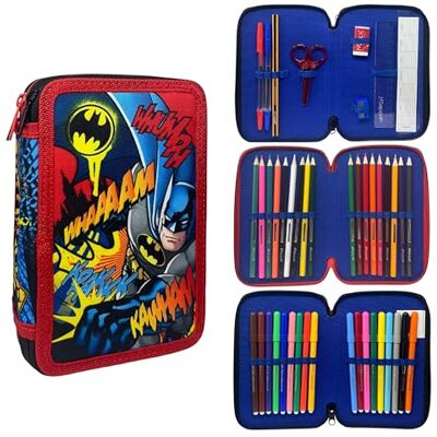 CARTOON Federmäppchen mit 3 Reißverschlüssen, 44-teilig, für die Schule, mit mehreren Fächern, Stifte, Buntstifte, Filzstifte von Giotto, Batman, 20 x 13 x 6 cm, Modisch CARTOON Federmäppchen mit 3 Reißverschlüssen, 44-teilig, für die Schule, mit mehreren Fächern, Stifte, Buntstifte, Filzstifte von Giotto, Batman, 20 x 13 x 6 cm, Modisch