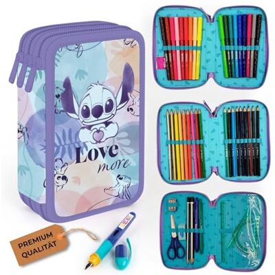 PASO Federmäppchen 3 Fächer Mäppchen für Mädchen und Jungen Federmappe 3-Fach Federtasche Gefüllte Schüleretui Schulmäppchen und Füller Stitch PASO Federmäppchen 3 Fächer Mäppchen für Mädchen und Jungen Federmappe 3-Fach Federtasche Gefüllte Schüleretui Schulmäppchen und Füller Stitch