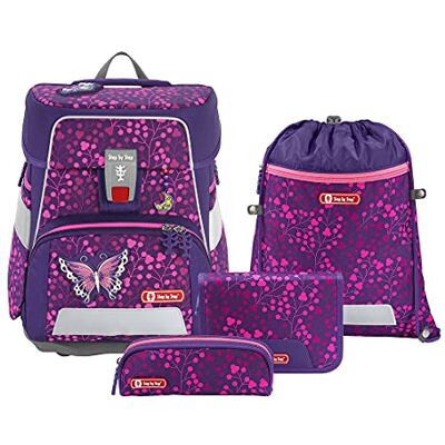 Step by Step Schulranzen-Set Space Shine, Butterfly Night, 5-teilig, lila, Schmetterling, ergonomischer Tornister mit Reflektoren, höhenverstellbar mit Hüftgurt, 1. 4. Klasse, 20L Step by Step Schulranzen-Set Space Shine, Butterfly Night, 5-teilig, lila, Schmetterling, ergonomischer Tornister mit Reflektoren, höhenverstellbar mit Hüftgurt, 1. 4. Klasse, 20L
