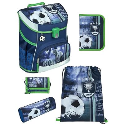 Familando Scooli Campus Fit Schulranzen Set 5-teilig mit Federmappe Fußball Motiv Blau Ergonomisch, Stabil & 980g leicht 18L Volumen Brustgurt & Reflektoren Für Grundschule ab 1. Klasse Familando Scooli Campus Fit Schulranzen Set 5-teilig mit Federmappe Fußball Motiv Blau Ergonomisch, Stabil & 980g leicht 18L Volumen Brustgurt & Reflektoren Für Grundschule ab 1. Klasse