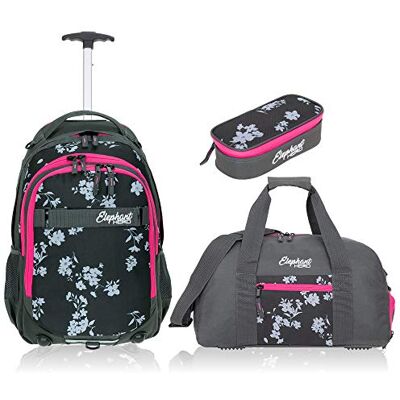 Elephant 3 Teile Set Trolley Schultrolley Rucksack 12838 Grey Flower TSM Schultrolley Schulranzen Trolly Jungen Mädchen Rucksacktrolley Box Schulsporttasche Rcsack mit Rollen Schultasche Elephant 3 Teile Set Trolley Schultrolley Rucksack 12838 Grey Flower TSM Schultrolley Schulranzen Trolly Jungen Mädchen Rucksacktrolley Box Schulsporttasche Rcsack mit Rollen Schultasche