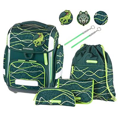 Schneiders Vienna 78396-065 Schulranzen Ergolite Jurassic, 9-teiliges Set mit Schultasche, Federmäppchen, Schlamper, Sportbeutel, 3 Klett-Motiven und 2 Leuchtstäben Schneiders Vienna 78396-065 Schulranzen Ergolite Jurassic, 9-teiliges Set mit Schultasche, Federmäppchen, Schlamper, Sportbeutel, 3 Klett-Motiven und 2 Leuchtstäben
