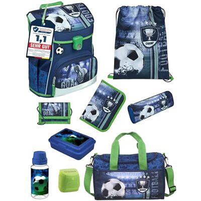 Familando Scooli Campus Fit Schulranzen Set 9-teilig mit Sporttasche Fußball Motiv Blau Ergonomisch, Stabil & 980g leicht 18L Volumen Brustgurt & Reflektoren Für Grundschule ab 1. Klasse Familando Scooli Campus Fit Schulranzen Set 9-teilig mit Sporttasche Fußball Motiv Blau Ergonomisch, Stabil & 980g leicht 18L Volumen Brustgurt & Reflektoren Für Grundschule ab 1. Klasse