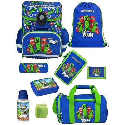 Familando Schulranzen Set 9-teilig mit Lunch-Set Minecraft Ergonomisch, stabil & mit gepolstertem Rücken 1250g leicht 18L Volumen Mit Reflektoren Für Grundschule ab 1. Klasse Familando Schulranzen Set 9-teilig mit Lunch-Set Minecraft Ergonomisch, stabil & mit gepolstertem Rücken 1250g leicht 18L Volumen Mit Reflektoren Für Grundschule ab 1. Klasse