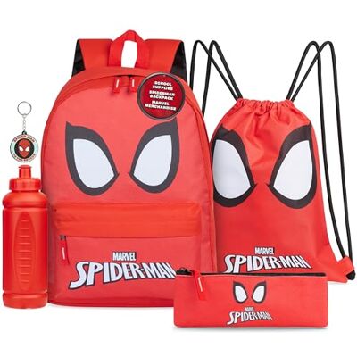 Marvel Schulranzen-Set 5-teiliges Set mit Rucksack, Kordelzugbeutel, Federmäppchen, Wasserflasche & Schlüsselanhänger – Geschenke für Jungen Marvel Schulranzen-Set 5-teiliges Set mit Rucksack, Kordelzugbeutel, Federmäppchen, Wasserflasche & Schlüsselanhänger – Geschenke für Jungen