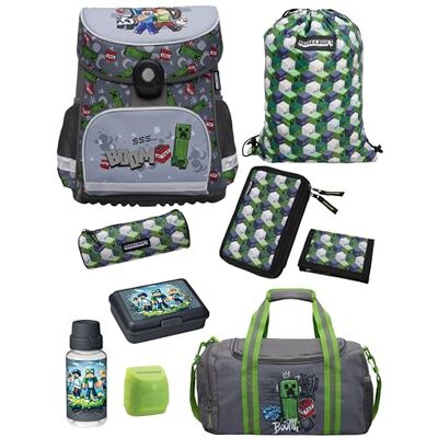 Familando Schulranzen Set 9-teilig mit Lunch-Set Minecraft Ergonomisch, stabil & mit gepolstertem Rücken 1250g leicht 18L Volumen Mit Reflektoren Für Grundschule ab 1. Klasse Familando Schulranzen Set 9-teilig mit Lunch-Set Minecraft Ergonomisch, stabil & mit gepolstertem Rücken 1250g leicht 18L Volumen Mit Reflektoren Für Grundschule ab 1. Klasse