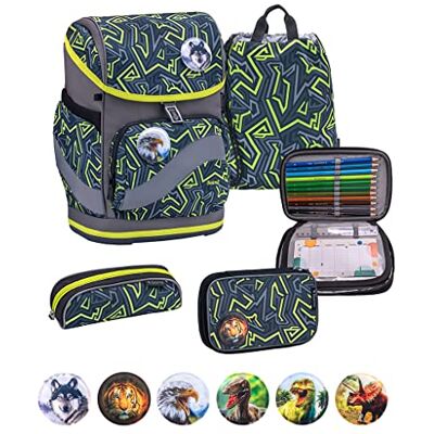 Belmil Premium Smarty Plus ergonomisches Schulranzen Set 5-teilig mit Patch Set 6 Stück, AGR, Brustgurt, Hüftgurt, Magnetverschluss (405-51/P/S Iguana) Belmil Premium Smarty Plus ergonomisches Schulranzen Set 5-teilig mit Patch Set 6 Stück, AGR, Brustgurt, Hüftgurt, Magnetverschluss (405-51/P/S Iguana)