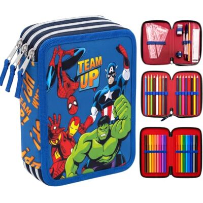Marvel Avengers Deluxe 3-Fach Federmäppchen für Kinder Gefülltes Schulmäppchen mit Buntstiften & Schreibwaren Organisiertes Federmäppchen für Schule, Malen & Zeichnen Marvel Avengers Deluxe 3-Fach Federmäppchen für Kinder Gefülltes Schulmäppchen mit Buntstiften & Schreibwaren Organisiertes Federmäppchen für Schule, Malen & Zeichnen