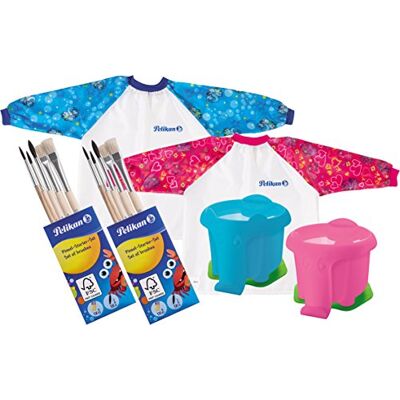 Pelikan Wasserbecher Elefant mit Pinselhalter/Break Kit + Malschürze & Pinsel-Set Blau + Pink Pelikan Wasserbecher Elefant mit Pinselhalter/Break Kit + Malschürze & Pinsel-Set Blau + Pink