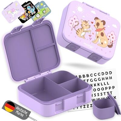 BEARFOOT Bento Box COMPACT Kinder Brotdose (Hund&Katze-lila, 1.000 ml) BPA-frei, auslaufsichere Lunchbox mit Fächern, für Schule & Kindergarten, für Mädchen & Jungen, leicht & kompakt BEARFOOT Bento Box COMPACT Kinder Brotdose (Hund&Katze-lila, 1.000 ml) BPA-frei, auslaufsichere Lunchbox mit Fächern, für Schule & Kindergarten, für Mädchen & Jungen, leicht & kompakt