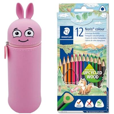 COLOP MARKY Federmäppchen im Emoji-Design in Rosa, weiches und strapazierfähiges Silikon, inkl. 12 STAEDTLER Buntstifte Noris Colour 187, ergonomisches Dreikantformat, Made Form Upcycled Wood COLOP MARKY Federmäppchen im Emoji-Design in Rosa, weiches und strapazierfähiges Silikon, inkl. 12 STAEDTLER Buntstifte Noris Colour 187, ergonomisches Dreikantformat, Made Form Upcycled Wood