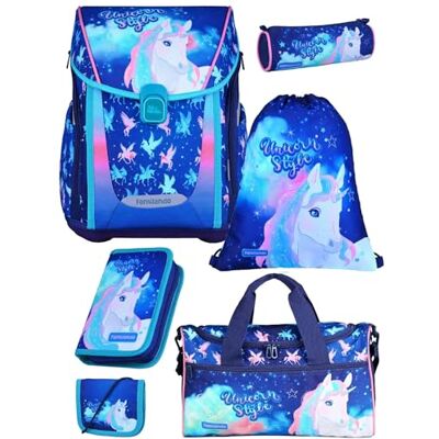 Familando Premium Schulranzen Set 6-teilig mit Sporttasche Unicorn (Einhorn) Ergonomisch, stabil & mit gepolstertem Rücken 1000g 20L Volumen Mit Reflektoren ab 1. Klasse Familando Premium Schulranzen Set 6-teilig mit Sporttasche Unicorn (Einhorn) Ergonomisch, stabil & mit gepolstertem Rücken 1000g 20L Volumen Mit Reflektoren ab 1. Klasse