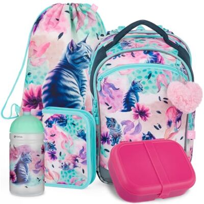 TOPGAL Schulranzen Set Mädchen ab 1 Klasse, 5 Teilig, Kinder Schultasche Erstklässler, Ergonomischer Schulrucksack für erste klasse. Rosa Blau Grundschule Ranzen mit Brustgurt (Katze) TOPGAL Schulranzen Set Mädchen ab 1 Klasse, 5 Teilig, Kinder Schultasche Erstklässler, Ergonomischer Schulrucksack für erste klasse. Rosa Blau Grundschule Ranzen mit Brustgurt (Katze)