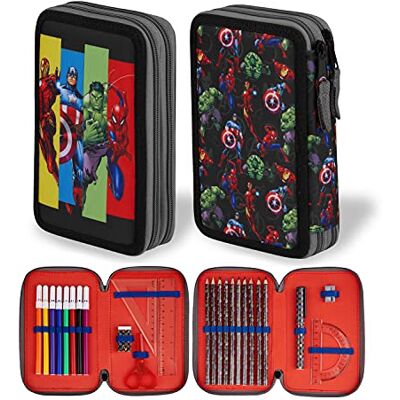 Marvel Federmäppchen für Jungen, Federmäppchen, Fächer, gefüllt, für Schule, Filz, Buntstift, Geschenk Spiderman, Avengers, Einschulung, Grundschule Marvel Federmäppchen für Jungen, Federmäppchen, Fächer, gefüllt, für Schule, Filz, Buntstift, Geschenk Spiderman, Avengers, Einschulung, Grundschule