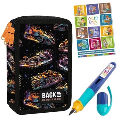 PASO Federmäppchen 3 Fächer Mäppchen für Jungen Federmappe 3-Fach Federtasche Gefüllte Schüleretui Schulmäppchen Füller und Hausaufgabenheft Neon-Rennen PASO Federmäppchen 3 Fächer Mäppchen für Jungen Federmappe 3-Fach Federtasche Gefüllte Schüleretui Schulmäppchen Füller und Hausaufgabenheft Neon-Rennen