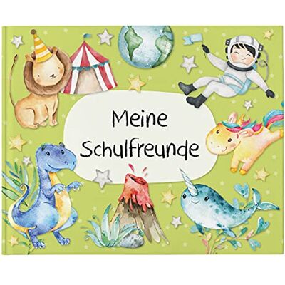 Papierdrachen Hochwertiges Freundebuch für Kinder Schulfreunde Grün Poesiealbum mit Dinos, Rittern, Astronauten für 27 Freunde buntes kindgerechtes Design Papierdrachen Hochwertiges Freundebuch für Kinder Schulfreunde Grün Poesiealbum mit Dinos, Rittern, Astronauten für 27 Freunde buntes kindgerechtes Design