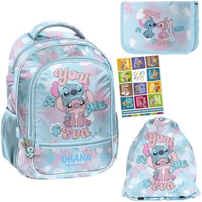 PASO - Schulranzen für Jungen und Mädchen, 4er-Set Schul-Rucksack für Kinder mit Federmäppchen Schuhbeutel und Hausaufgabenheft Stitch Motiv- 1-3 Klasse PASO - Schulranzen für Jungen und Mädchen, 4er-Set Schul-Rucksack für Kinder mit Federmäppchen Schuhbeutel und Hausaufgabenheft Stitch Motiv- 1-3 Klasse