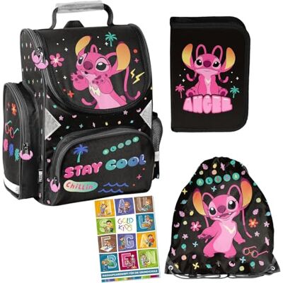PASO Schulranzen für Jungen und Mädchen Schul-Rucksack für Kinder mit Federmäppchen Schuhbeutel und Hausaufgabenheft Lilo und Stitch Motiv 1-3 Klasse PASO Schulranzen für Jungen und Mädchen Schul-Rucksack für Kinder mit Federmäppchen Schuhbeutel und Hausaufgabenheft Lilo und Stitch Motiv 1-3 Klasse