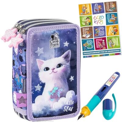 PASO Federmäppchen 3 Fächer Mäppchen für Mädchen Federmappe 3-Fach Federtasche Gefüllte Schüleretui Schulmäppchen Füller und Hausaufgabenheft Katze PASO Federmäppchen 3 Fächer Mäppchen für Mädchen Federmappe 3-Fach Federtasche Gefüllte Schüleretui Schulmäppchen Füller und Hausaufgabenheft Katze