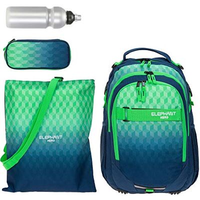 Elephant 4 Teile Rucksackset Hero Signature 12810 Cube Green Blue rtmf Schulrucksack Set Mädchen Jungen Mäppchen Box Turnbeutel Trinkflasche Grün Blau Elephant 4 Teile Rucksackset Hero Signature 12810 Cube Green Blue rtmf Schulrucksack Set Mädchen Jungen Mäppchen Box Turnbeutel Trinkflasche Grün Blau