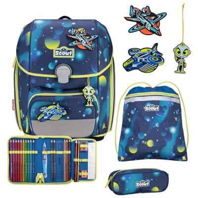 SCOUT Schulranzen LED Genius Set 4-teilig Planets dunkelblau SCOUT Schulranzen LED Genius Set 4-teilig Planets dunkelblau