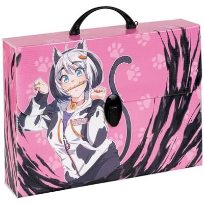 Favorit Koffer aus Polypropylen mit Aufdruck in hoher Auflösung MANGA Pink Cat, Maße 37,5 x 27 cm, Rücken 8 cm, 1 Verschluss Favorit Koffer aus Polypropylen mit Aufdruck in hoher Auflösung MANGA Pink Cat, Maße 37,5 x 27 cm, Rücken 8 cm, 1 Verschluss