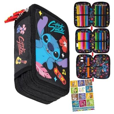 PASO Federmäppchen 3 Fächer Mäppchen für Mädchen Federmappe 3-Fach Federtasche Gefüllte Schüleretui Schulmäppchen und Hausaufgabenheft Stitch PASO Federmäppchen 3 Fächer Mäppchen für Mädchen Federmappe 3-Fach Federtasche Gefüllte Schüleretui Schulmäppchen und Hausaufgabenheft Stitch