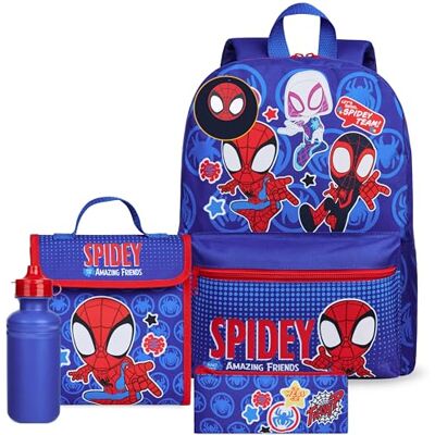 Marvel Spiderman Rucksack Kinder 4 Teilige Sets mit Trinkflasche und Federmäppchen Lunchtasche oder Schlüsselanhänger Geldbeutel Geschenk Idee (Spidey) Marvel Spiderman Rucksack Kinder 4 Teilige Sets mit Trinkflasche und Federmäppchen Lunchtasche oder Schlüsselanhänger Geldbeutel Geschenk Idee (Spidey)
