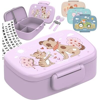 BEARFOOT Brotdose Kinder mit Fächern, auslaufsichere Box (Hund&Katze-lila) BPA-frei, 100% auslaufsicher, Bento Box mit Trennfächern, für Schule & Kindergarten, Mädchen & Jungen BEARFOOT Brotdose Kinder mit Fächern, auslaufsichere Box (Hund&Katze-lila) BPA-frei, 100% auslaufsicher, Bento Box mit Trennfächern, für Schule & Kindergarten, Mädchen & Jungen