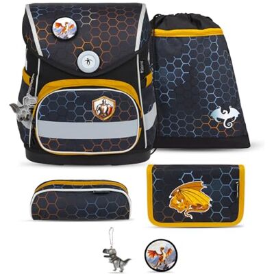 Belmil Compact mit Patches Schulranzen Set 5-teilig mit Brustgurt (405-41/AG/B/S) (Dragon) Belmil Compact mit Patches Schulranzen Set 5-teilig mit Brustgurt (405-41/AG/B/S) (Dragon)