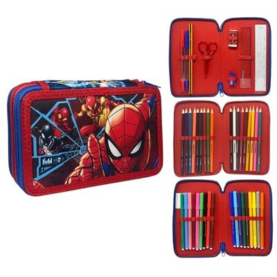 CARTOON Federmäppchen, 3 Reißverschluss, komplett 44 Teile für Schule, mehrere Fächer, Stifte, Farben, Marker, Giotto, spiderman, 20 x 13 x 6 cm, Zeitgenössisch CARTOON Federmäppchen, 3 Reißverschluss, komplett 44 Teile für Schule, mehrere Fächer, Stifte, Farben, Marker, Giotto, spiderman, 20 x 13 x 6 cm, Zeitgenössisch