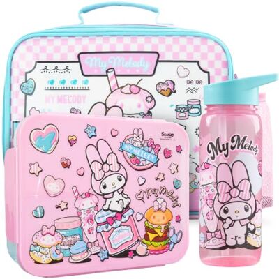 Get Trend My Melody Brotdose Kinder Set 3-Teilig, 5L Isolierte Lunchtasche, 640ml Trinkflasche & 2L Snackbox mit Fächern, BPA Frei, Super Leicht für Schule & Kindergarten (Rosa/Türkis My Melody) Get Trend My Melody Brotdose Kinder Set 3-Teilig, 5L Isolierte Lunchtasche, 640ml Trinkflasche & 2L Snackbox mit Fächern, BPA Frei, Super Leicht für Schule & Kindergarten (Rosa/Türkis My Melody)