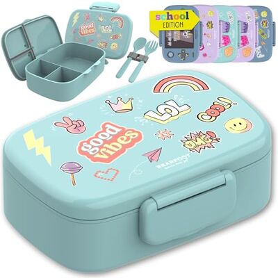 BEARFOOT Brotdose Kinder mit Fächern, auslaufsichere Box (Sticker-mint) BPA-frei, 100% auslaufsicher, Bento Box mit Trennfächern, für Schule & Kindergarten, Mädchen & Jungen BEARFOOT Brotdose Kinder mit Fächern, auslaufsichere Box (Sticker-mint) BPA-frei, 100% auslaufsicher, Bento Box mit Trennfächern, für Schule & Kindergarten, Mädchen & Jungen