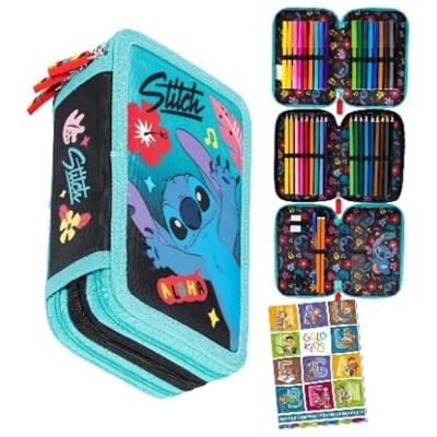 PASO Federmäppchen 3 Fächer Mäppchen für Mädchen Federmappe 3-Fach Federtasche Gefüllte Schüleretui Schulmäppchen und Hausaufgabenheft Stitch PASO Federmäppchen 3 Fächer Mäppchen für Mädchen Federmappe 3-Fach Federtasche Gefüllte Schüleretui Schulmäppchen und Hausaufgabenheft Stitch