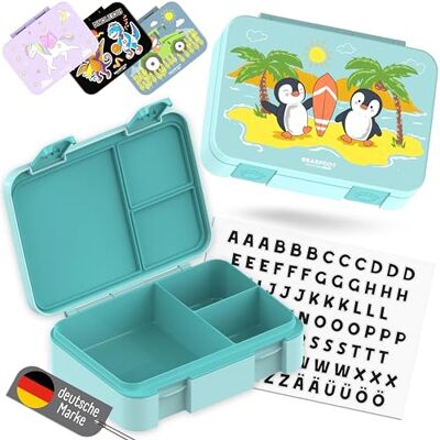 BEARFOOT Bento Box COMPACT Kinder Brotdose (Pinguin-mint, 950 ml) BPA-frei, auslaufsichere Lunchbox mit Fächern, für Schule & Kindergarten, für Mädchen & Jungen, leicht & kompakt BEARFOOT Bento Box COMPACT Kinder Brotdose (Pinguin-mint, 950 ml) BPA-frei, auslaufsichere Lunchbox mit Fächern, für Schule & Kindergarten, für Mädchen & Jungen, leicht & kompakt